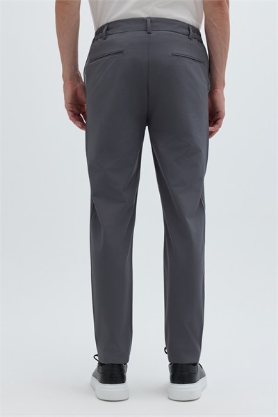 Gri Slim Fit Bel Bağcıklı Paraşüt Pantolon