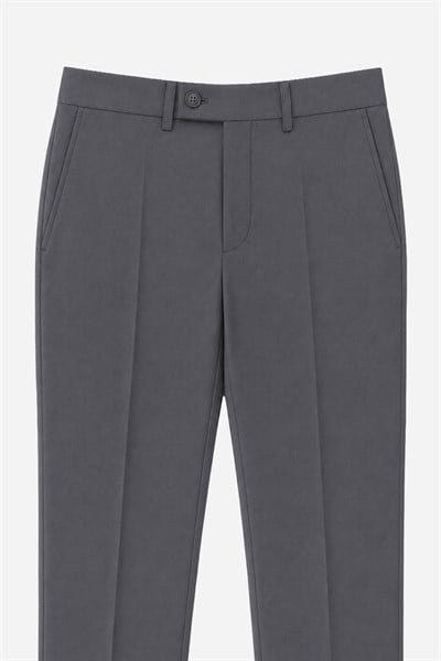 Gri Slim Fit Düz Paça 6 Drop Mono Yaka Klasik Takım Elbise