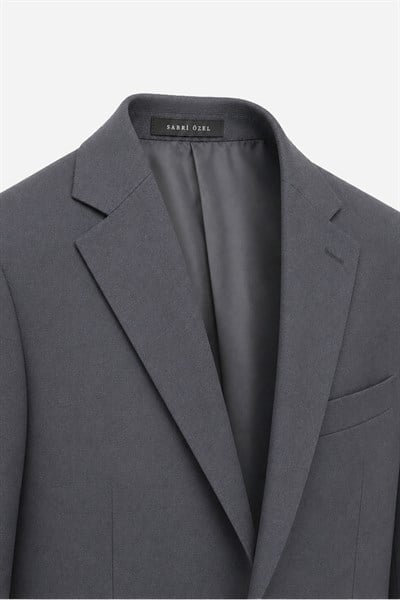 Gri Slim Fit Düz Paça 6 Drop Mono Yaka Klasik Takım Elbise