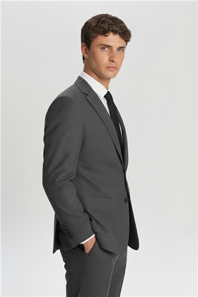 Gri Slim Fit Çizgili Mono Yaka 6 Drop Erkek Takım Elbise