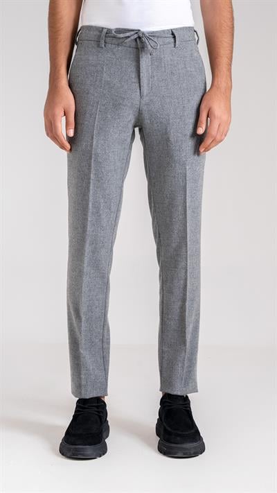 Giotelli Gri Slim Fit Yünlü Yan Cepli Casual Pantolon