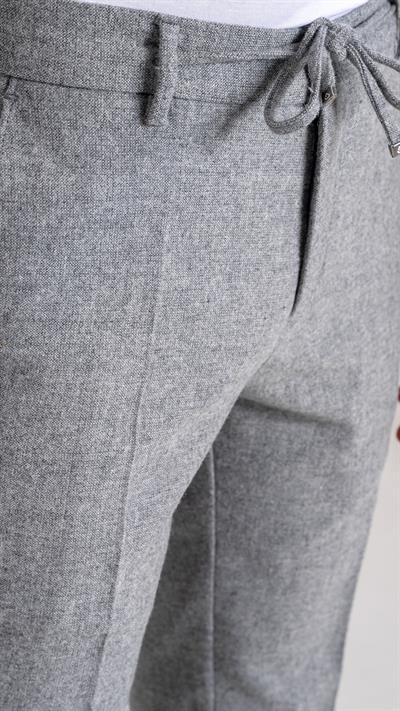 Giotelli Gri Slim Fit Yünlü Yan Cepli Casual Pantolon