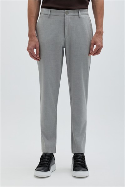 Gri Yanı Lastikli Köprülü Kemerli Slim Fit Jogger Pantolon