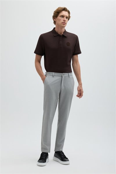 Gri Yanı Lastikli Köprülü Kemerli Slim Fit Jogger Pantolon