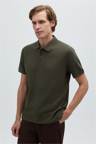Haki %100 Pamuk Regular Fit Klasik Polo Yaka T-shirt