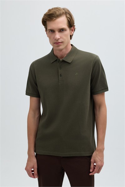 Haki %100 Pamuk Regular Fit Klasik Polo Yaka T-shirt