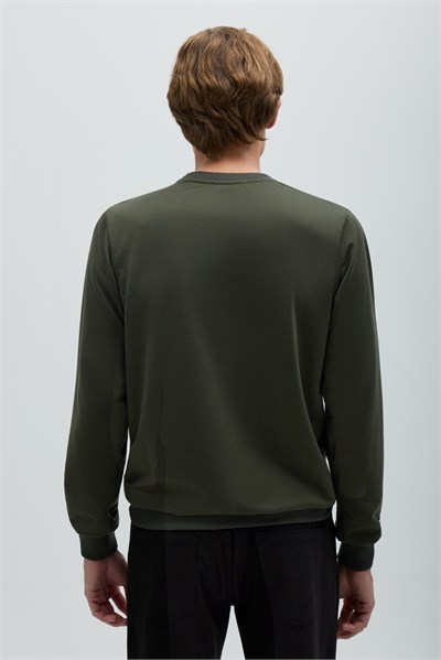 Haki Bisiklet Yaka Basic Erkek Sweatshirt