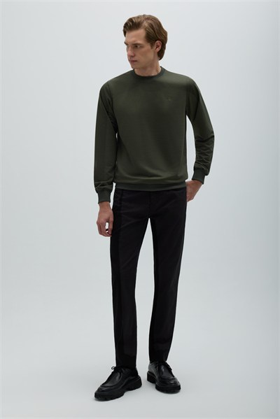 Haki Bisiklet Yaka Basic Erkek Sweatshirt