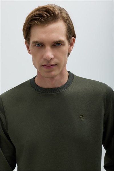 Haki Bisiklet Yaka Basic Erkek Sweatshirt