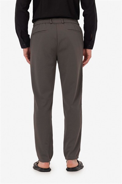 Haki Dokulu Arka Lastikli Köprü Kemerli Bağcıklı Slim Fit Jogger Pantolon