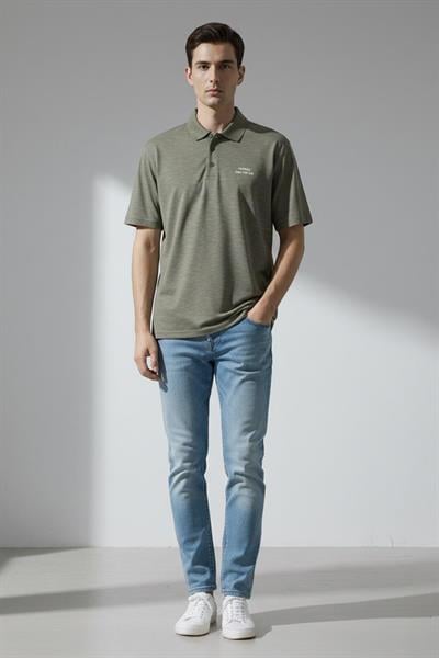 Giotelli Erkek Haki Dar Kesim Slim Fit %100 Pamuk Düğmeli Polo Yaka Tişört