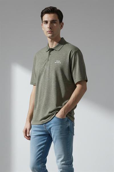 Giotelli Erkek Haki Dar Kesim Slim Fit %100 Pamuk Düğmeli Polo Yaka Tişört