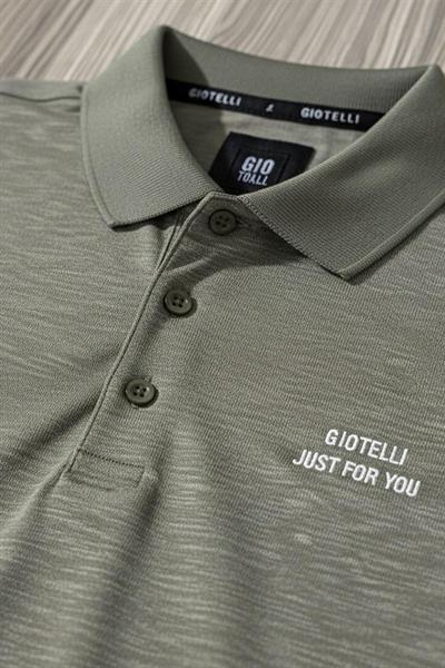 Giotelli Erkek Haki Dar Kesim Slim Fit %100 Pamuk Düğmeli Polo Yaka Tişört