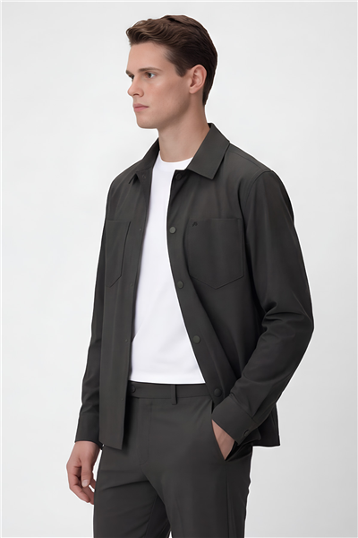 Haki Oversize Fit Gömlek Yaka Spor Takım Elbise
