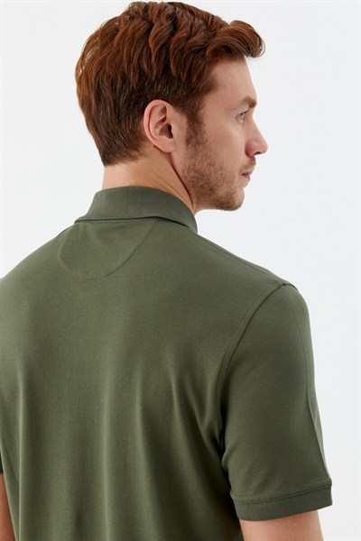 Haki Pamuklu Slim Fit Kısa Kollu Polo Yaka T-shirt