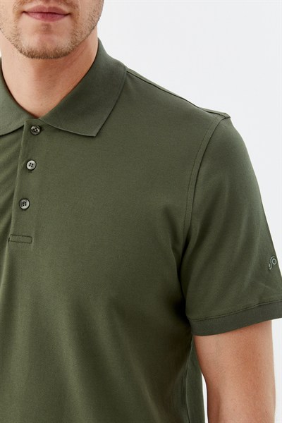Haki Pamuklu Slim Fit Kısa Kollu Polo Yaka T-shirt