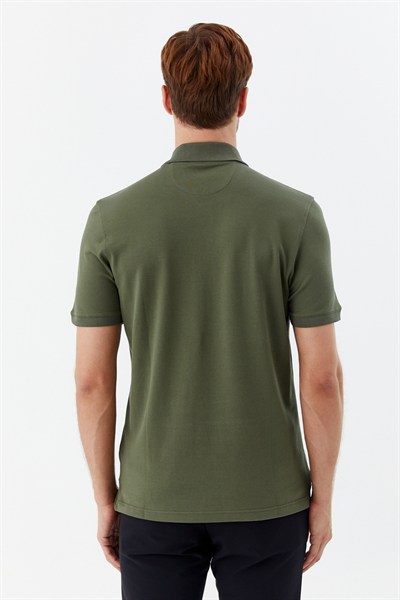 Haki Pamuklu Slim Fit Kısa Kollu Polo Yaka T-shirt