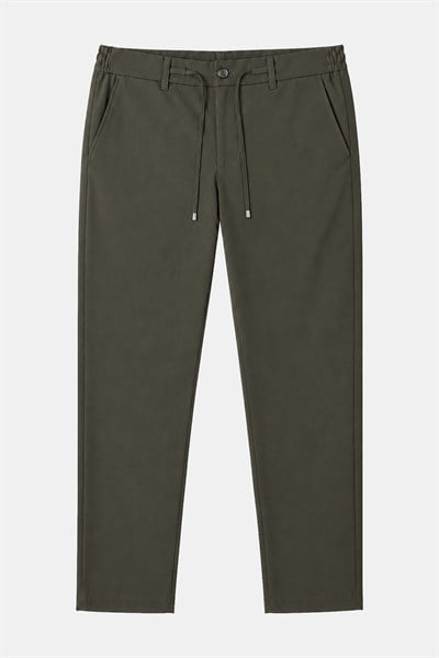 Haki Dokulu Arka Lastikli Köprü Kemerli Bağcıklı Slim Fit Jogger Pantolon