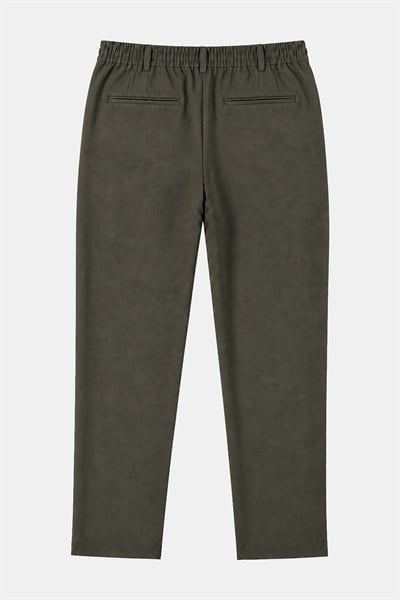 Haki Dokulu Arka Lastikli Köprü Kemerli Bağcıklı Slim Fit Jogger Pantolon