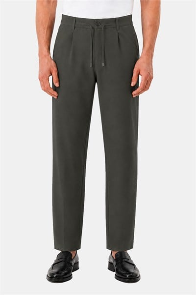 Haki Slim Fit Bel Bağcıklı Paraşüt Pantolon
