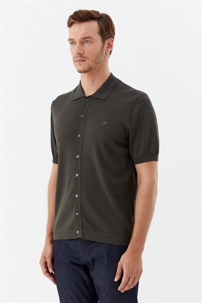 Haki Reglan Polo Yaka Triko Gömlek