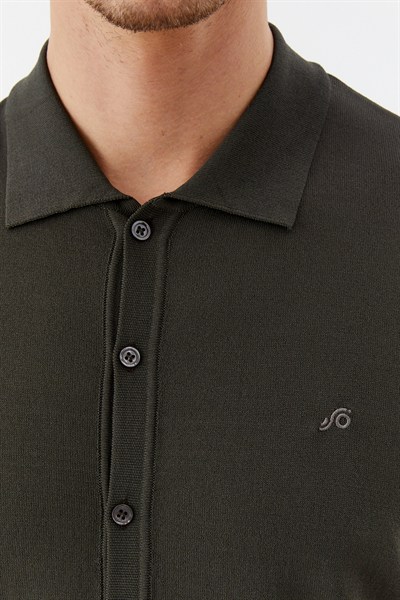 Haki Reglan Polo Yaka Triko Gömlek