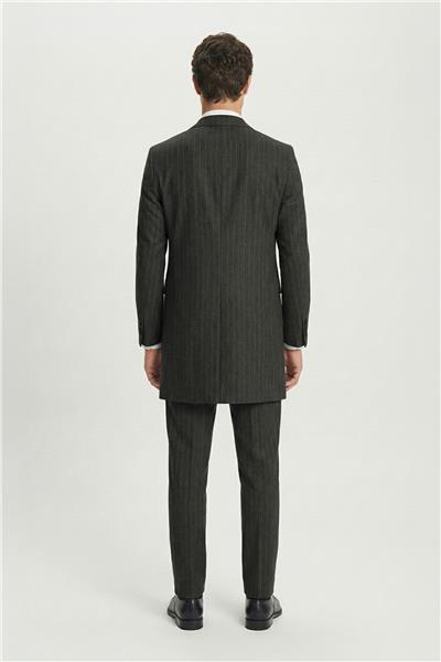 Giotelli Erkek Haki Normal Kesim Regular Fit Viskon Çizgili Desenli Yelekli Kabanlı 4lü 6 Drop Takım Elbise Seti