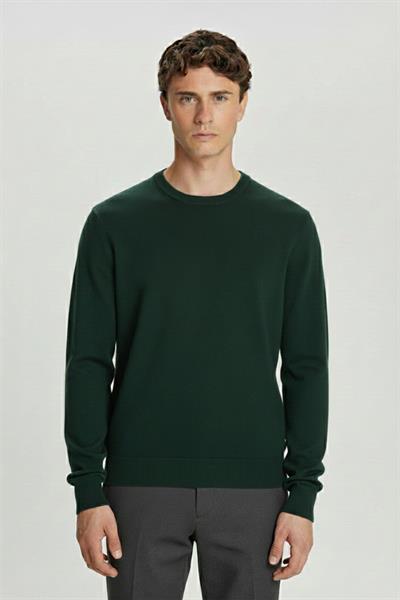 Haki Standart Fit Yün Karışımlı Bisiklet Yaka Düz Erkek Triko Kazak