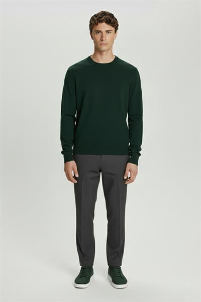 Haki Standart Fit Yün Karışımlı Bisiklet Yaka Düz Erkek Triko Kazak