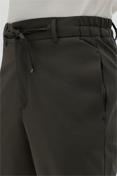 Haki Slim Fit Bel Bağcıklı Paraşüt Pantolon
