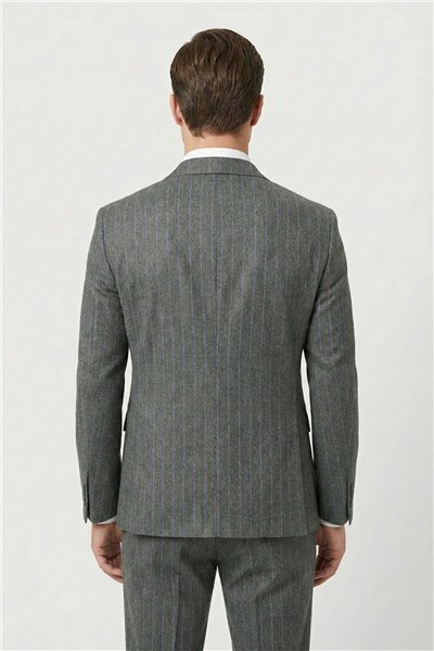Giotelli Erkek Haki Dar Kesim Slim Fit Viskon Çizgili Sivri Yaka Duble Paça Tam Astarlı 6 Drop Takım Elbise 