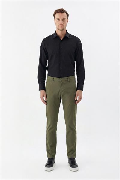 Giotelli Erkek Haki Regular Fit Pamuklu Düz Yandan Cepli Likralı Chino Pantolon