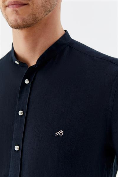 Siyah Hakim Yaka Keten Erkek Gömlek – Regular Fit