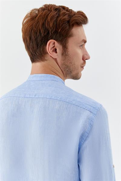 Mavi Hakim Yaka Regular Fit Keten Erkek Gömlek
