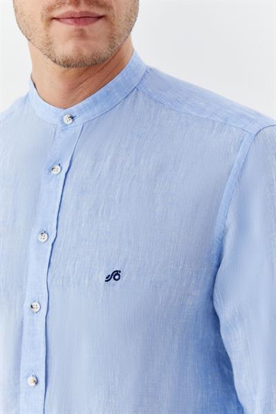 Mavi Hakim Yaka Regular Fit Keten Erkek Gömlek