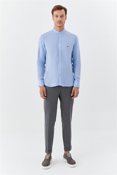 Mavi Hakim Yaka Regular Fit Keten Erkek Gömlek
