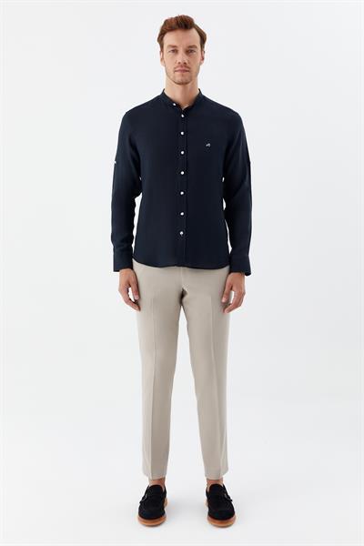 Siyah Hakim Yaka Keten Erkek Gömlek – Regular Fit