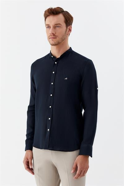 Siyah Hakim Yaka Keten Erkek Gömlek – Regular Fit