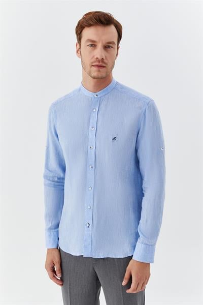 Mavi Hakim Yaka Regular Fit Keten Erkek Gömlek