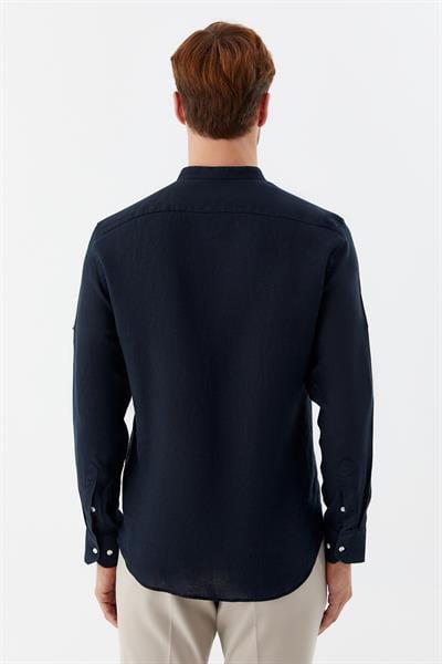 Siyah Hakim Yaka Keten Erkek Gömlek – Regular Fit