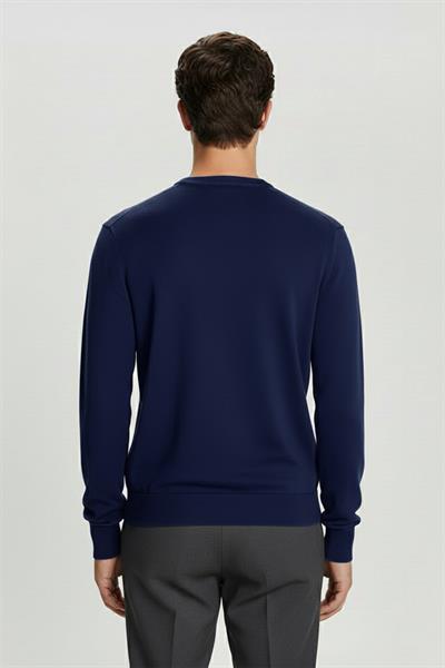 Standart Fit İndigo Yünlü Bisiklet Yaka Triko Kazak