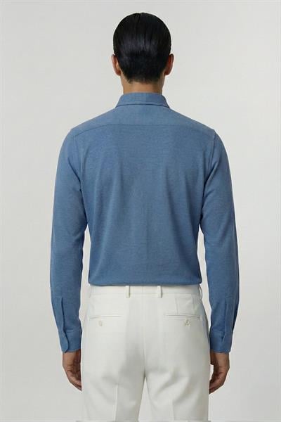 Giotelli İndigo Slim Fit %100 Pamuk Düğmeli Yaka Erkek Gömlek