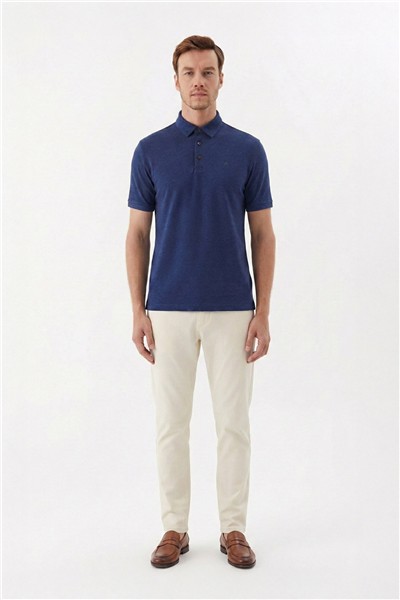 Erkek İndigo Standart Fit Polo Yaka Tişört – Kısa Kollu