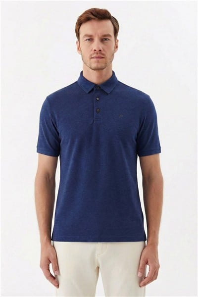 Erkek İndigo Standart Fit Polo Yaka Tişört – Kısa Kollu