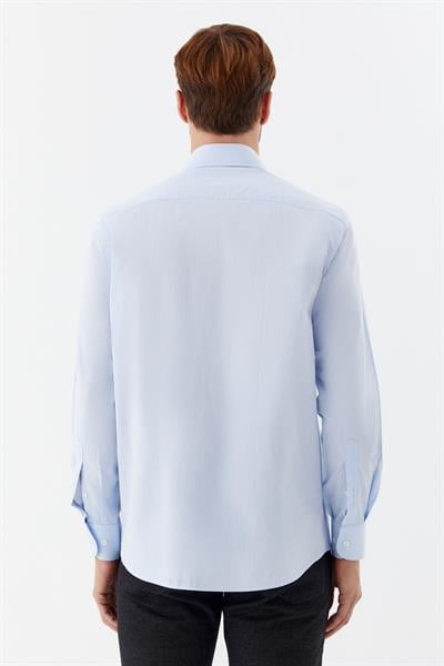 Erkek Açık Mavi Desenli Yarım İtalyan Yaka Regular Fit Gömlek