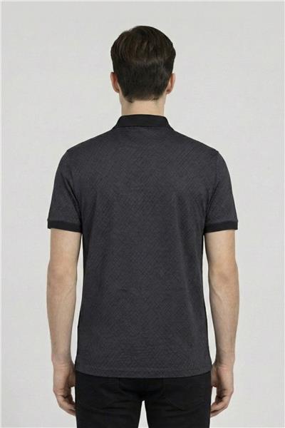 Jakar Desenli Polo Yaka Erkek T-Shirt Siyah