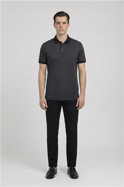 Jakar Desenli Polo Yaka Erkek T-Shirt Siyah