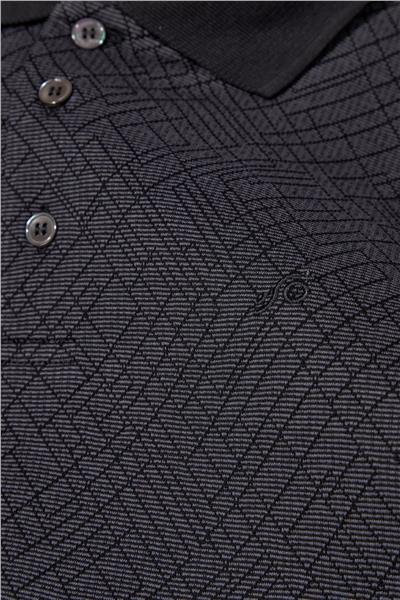 Jakar Desenli Polo Yaka Erkek T-Shirt Siyah