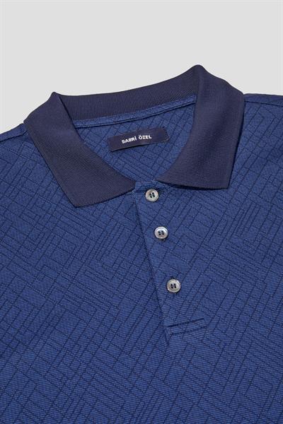 Jakar Desenli Polo Yaka Erkek T-Shirt Lacivert