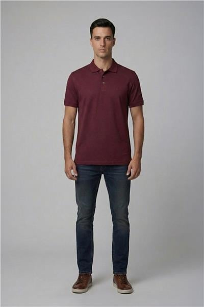 Jakar Desenli Polo Yaka Erkek T-Shirt Bordo